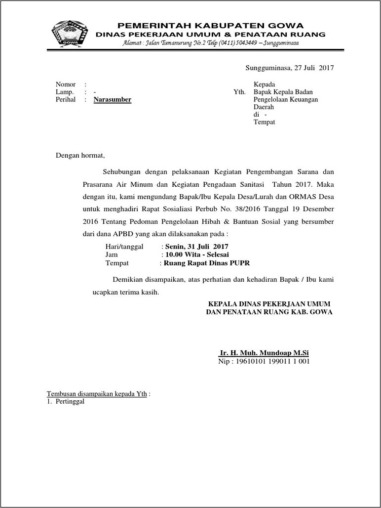 Contoh Surat Undangan Rapat Ormas