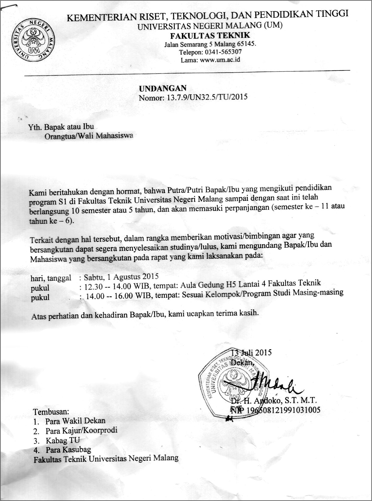 Contoh Surat Undangan Rapat Ortu