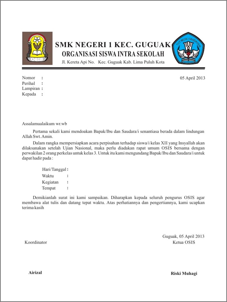 Contoh Surat Undangan Rapat Osis Dalam Bahasa Inggris Dan Artinya