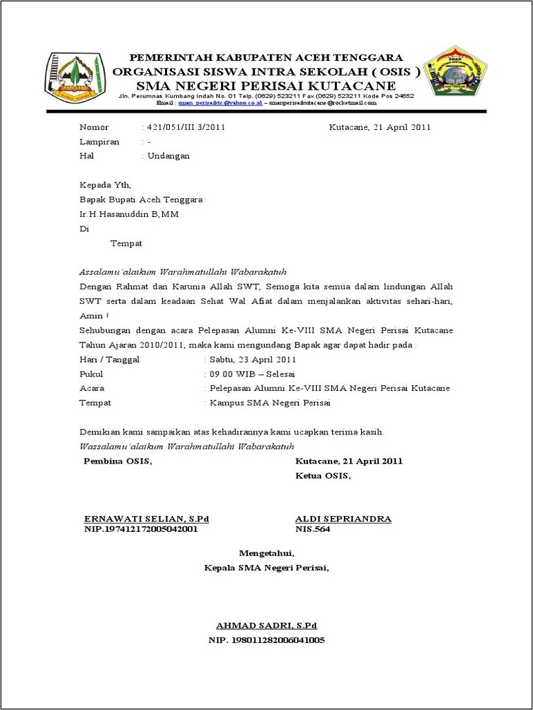Contoh Surat Undangan Rapat Osis Untuk Siswa
