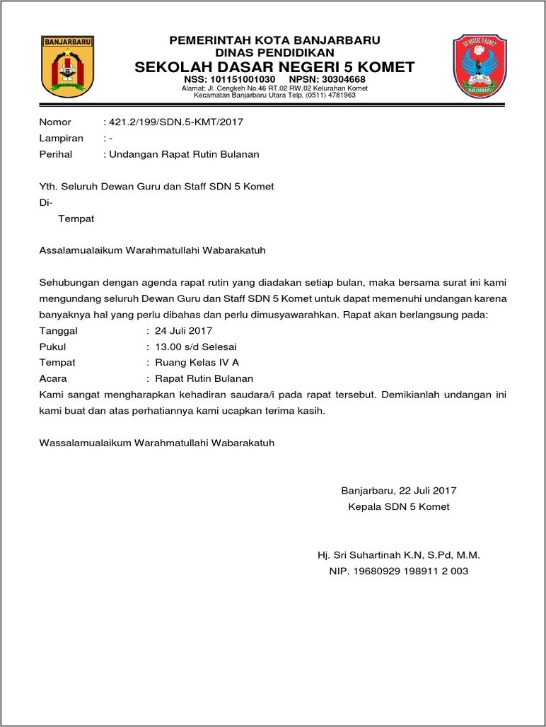 Contoh Surat Undangan Rapat Pamsimas