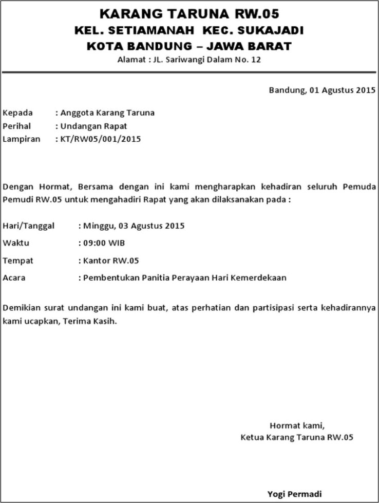 Contoh Surat Undangan Rapat Panitia 17 Agustus