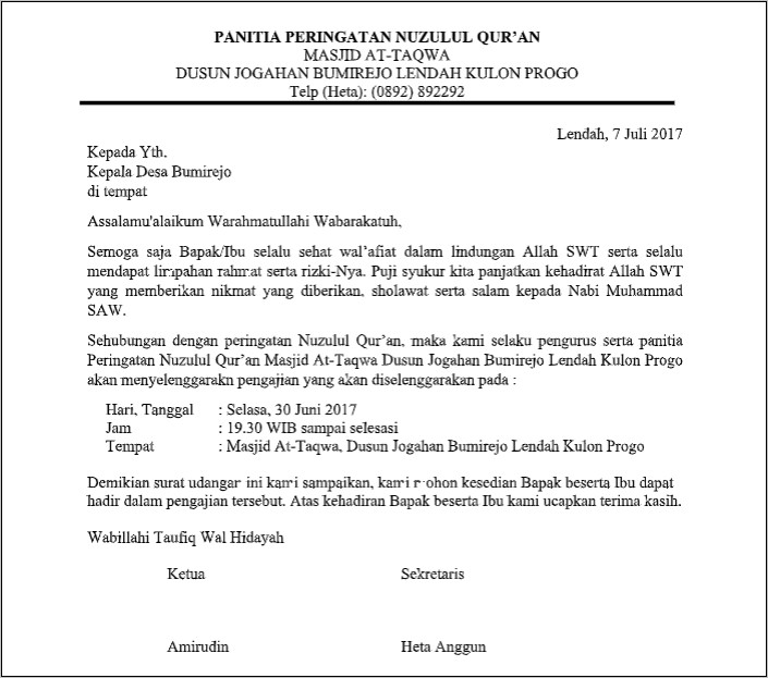 Contoh Surat Undangan Rapat Panitia Peringatan Maulid Nabi
