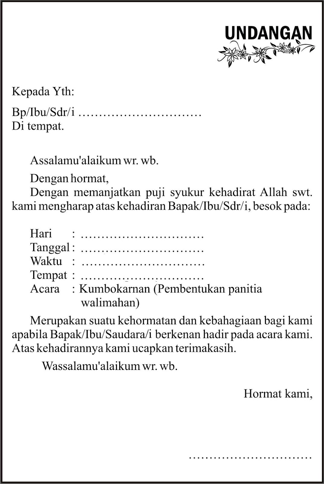 Contoh Surat Undangan Rapat Panitia Reuni
