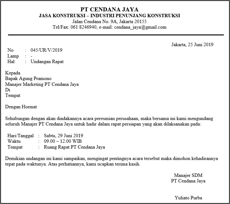 Contoh Surat Undangan Rapat Panitia Ujian