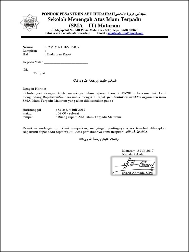 Contoh Surat Undangan Rapat Partai Doc