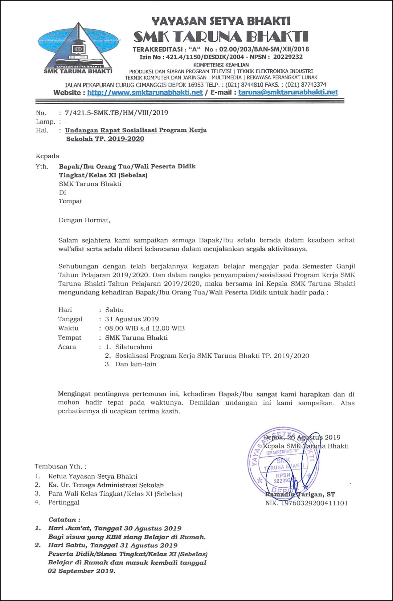 Contoh Surat Undangan Rapat Pelajaran Humas