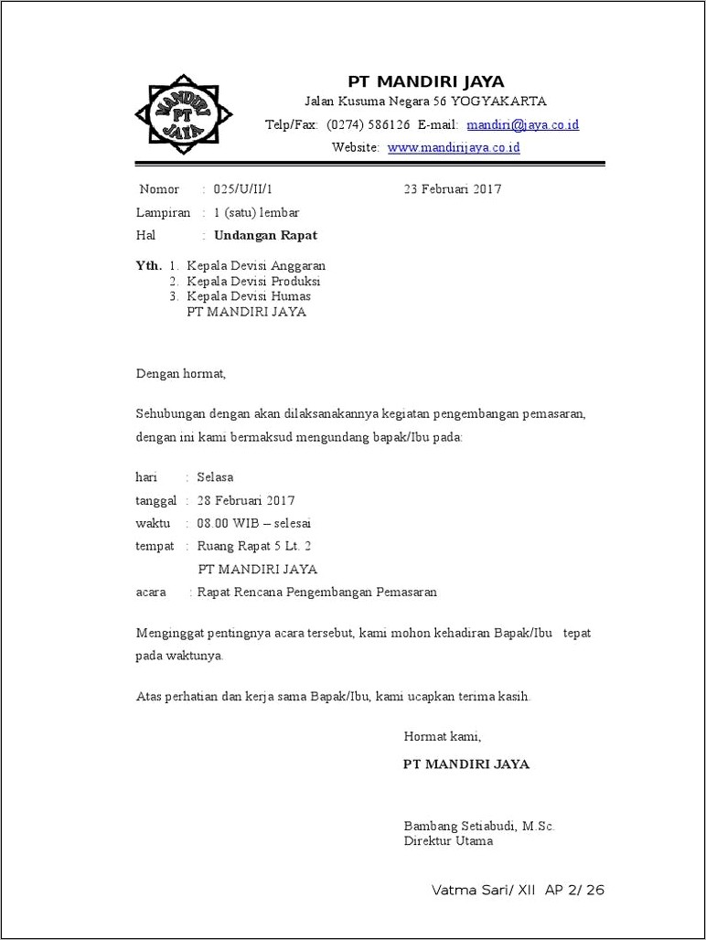 Contoh Surat Undangan Rapat Pembahasan Rencana Pembangunan Toko