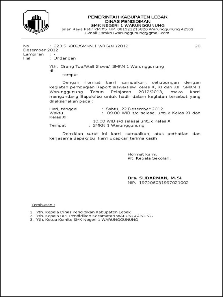 Contoh Surat Undangan Rapat Pembentukan Komite Medik