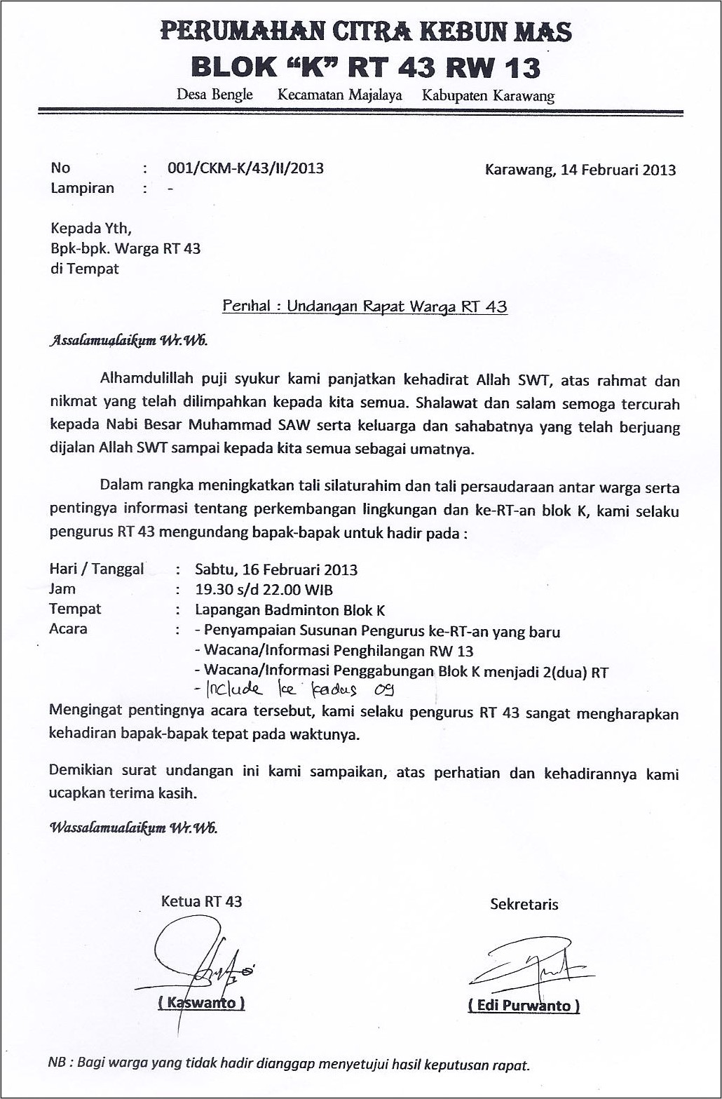 Contoh Surat Undangan Rapat Pembentukan Oanitia 17 Agustus Doc