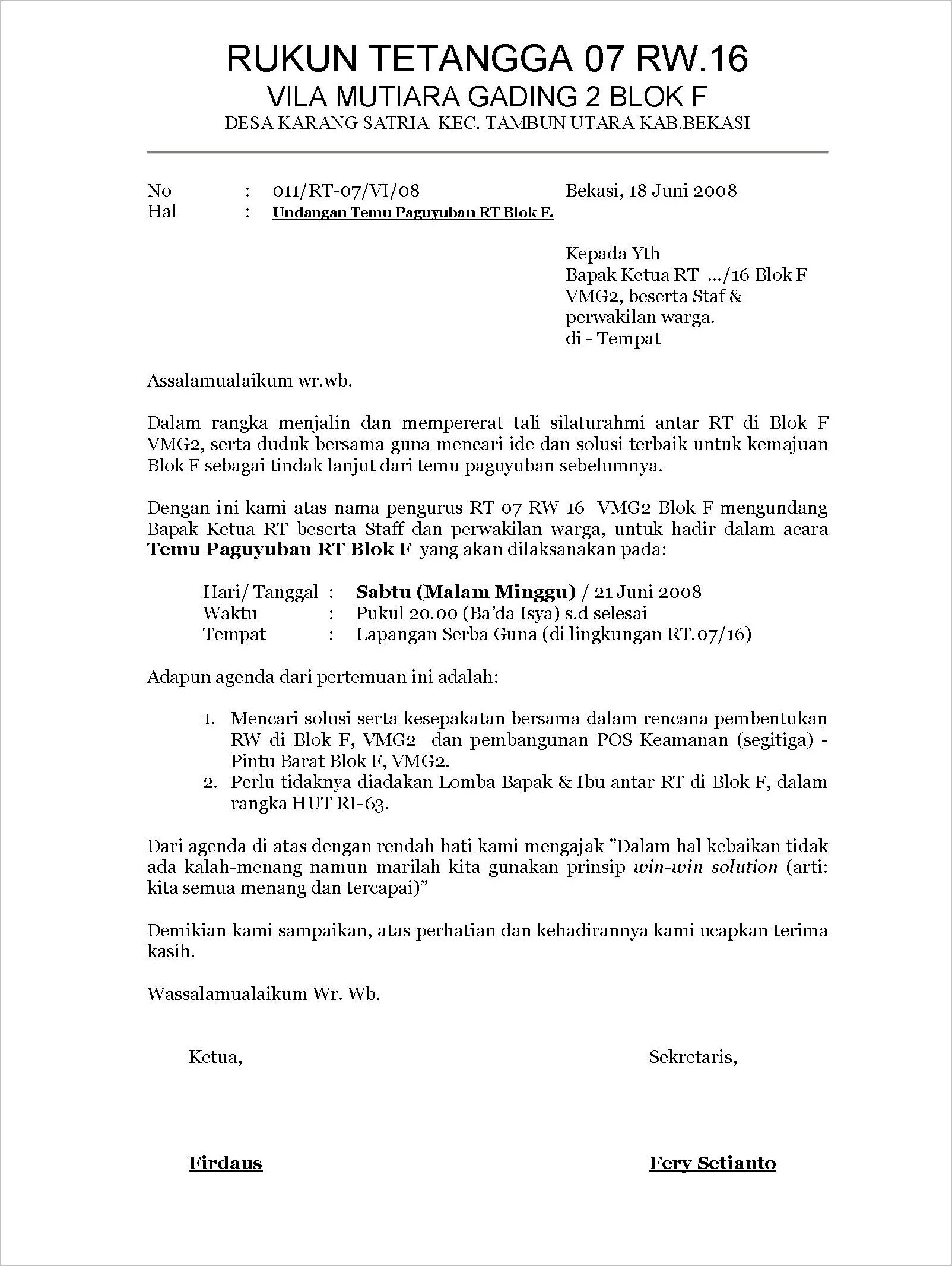 Contoh Surat Undangan Rapat Pembentukan Oanitia 17 Agustus Rw Doc