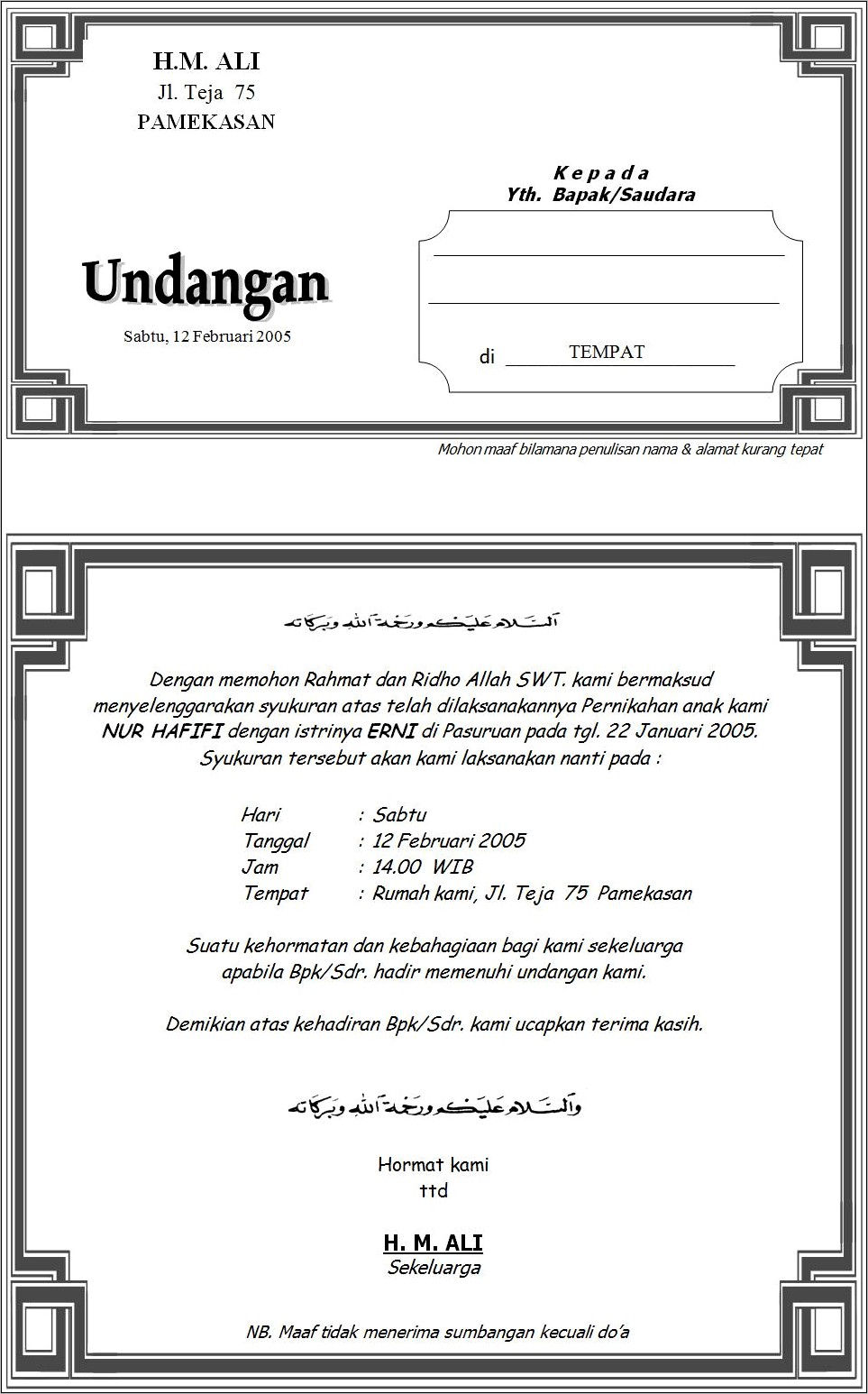 Contoh Surat Undangan Rapat Pembentukan Panitia Pernikahan