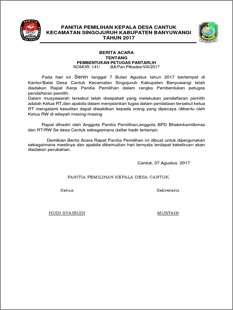 Contoh Surat Undangan Rapat Pembentukan Panitia Pilkades