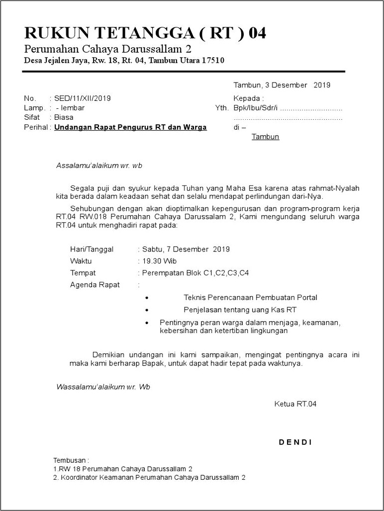Contoh Surat Undangan Rapat Pembentukan Pengurus Organisasi