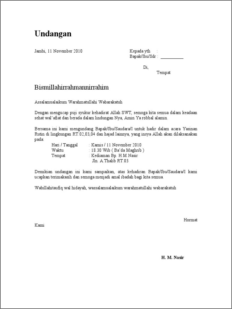 Contoh Surat Undangan Rapat Pemilihan Ketua Dkm Masjid