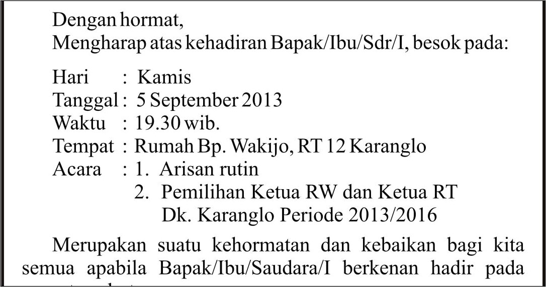 Contoh Surat Undangan Rapat Pemilihan Ketua Osis