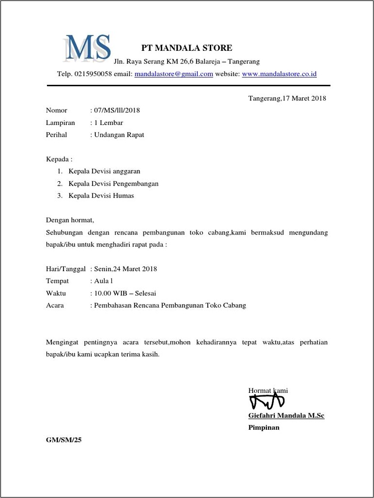 Contoh Surat Undangan Rapat Penawaran Produk