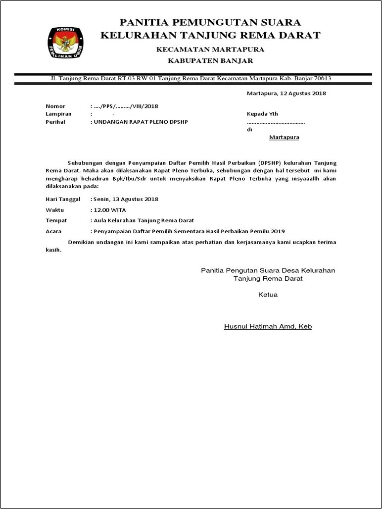 Contoh Surat Undangan Rapat Pleno Dphp