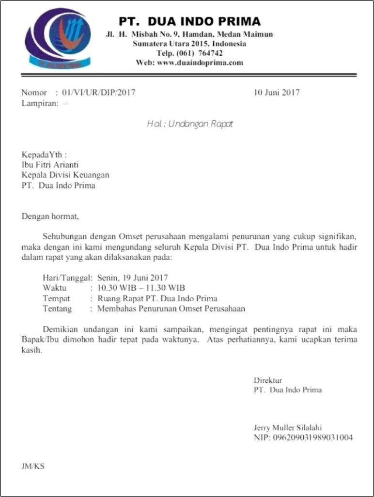 Contoh Surat Undangan Rapat Resmi Bahasa Inggris