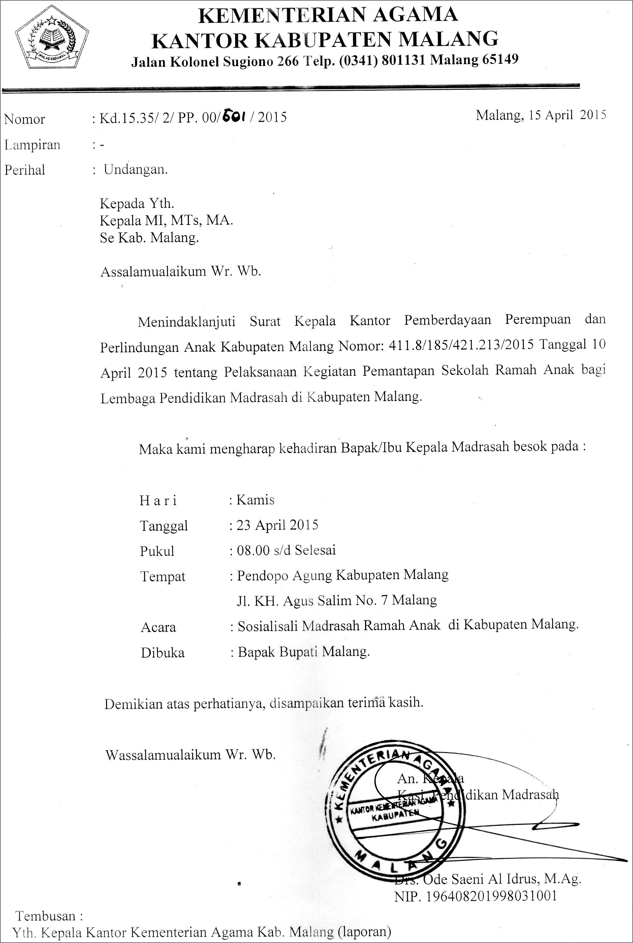 Contoh Surat Undangan Rapat Resmi Personal