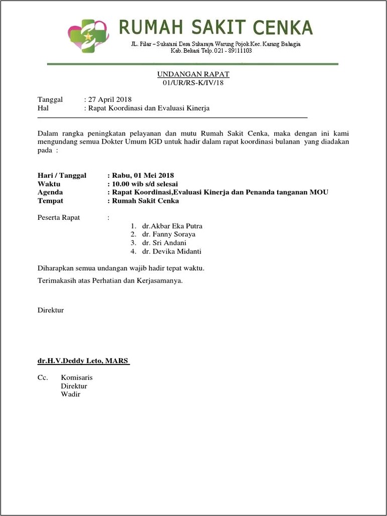 Contoh Surat Undangan Rapat Rs