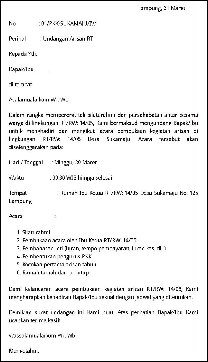 Contoh Surat Undangan Rapat Silaturahmi