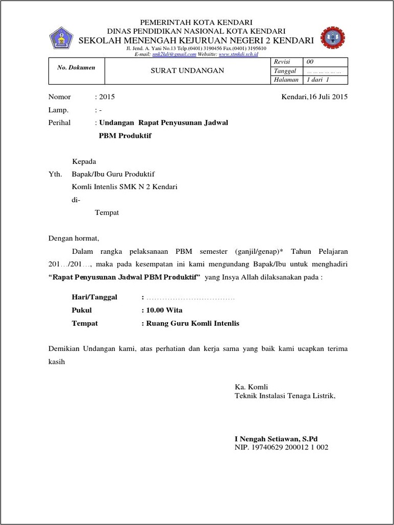 Contoh Surat Undangan Rapat Tengah Semester