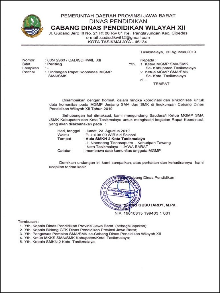 Contoh Surat Undangan Rapat Usbn