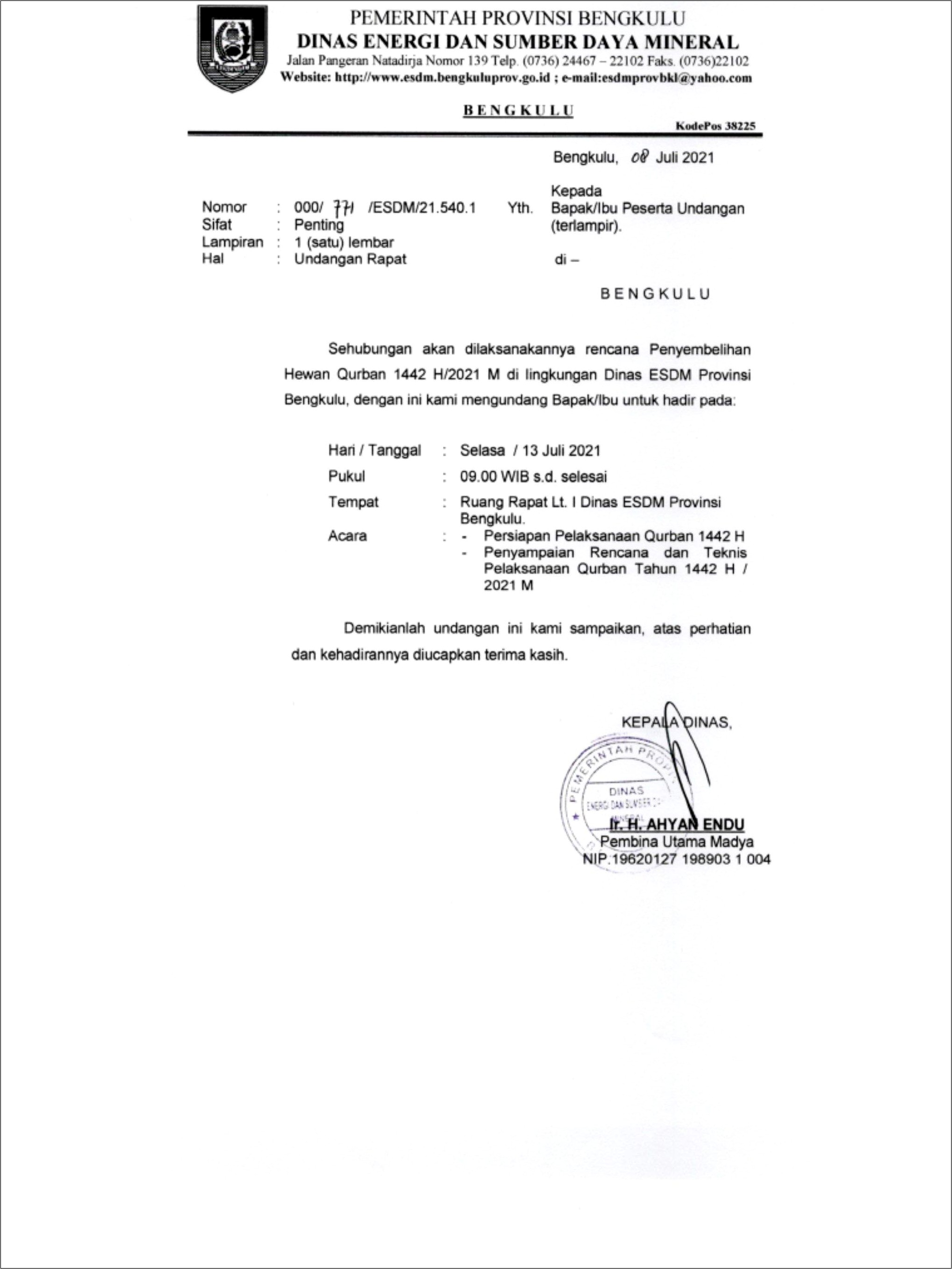 Contoh Surat Undangan Resmi Kurban