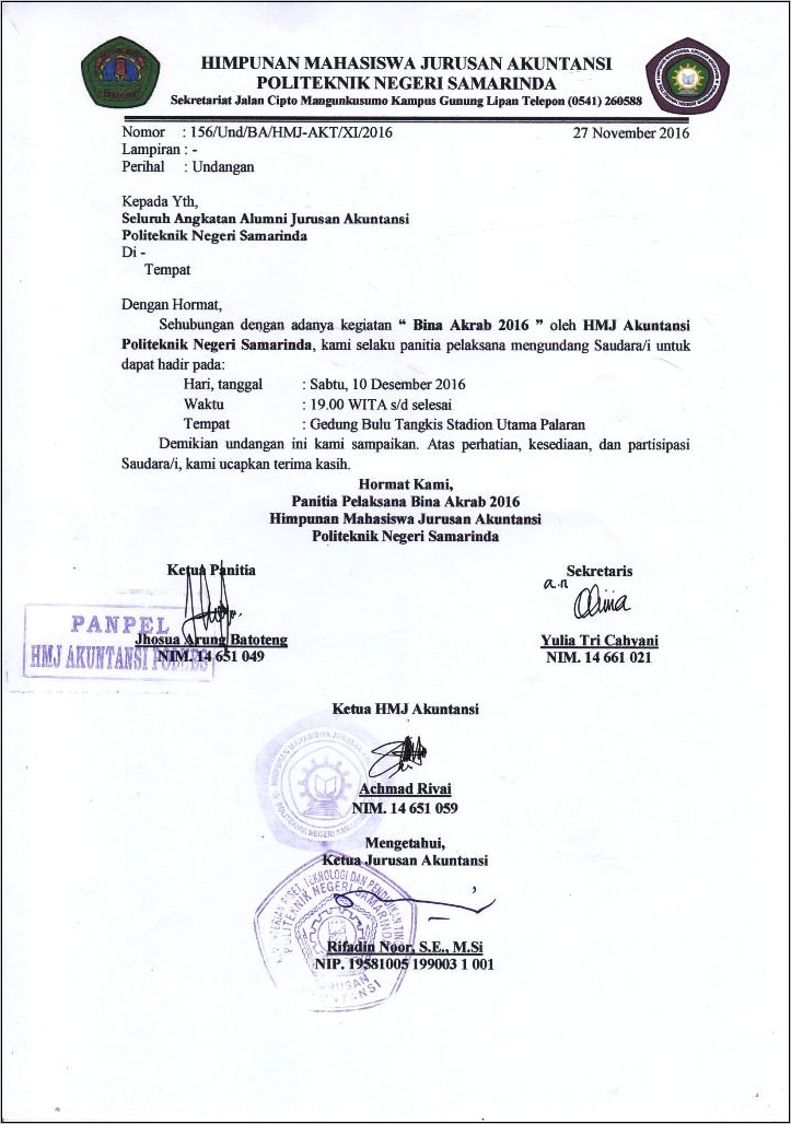 Contoh Surat Undangan Resmi Untuk Ketua Ukm Kampus