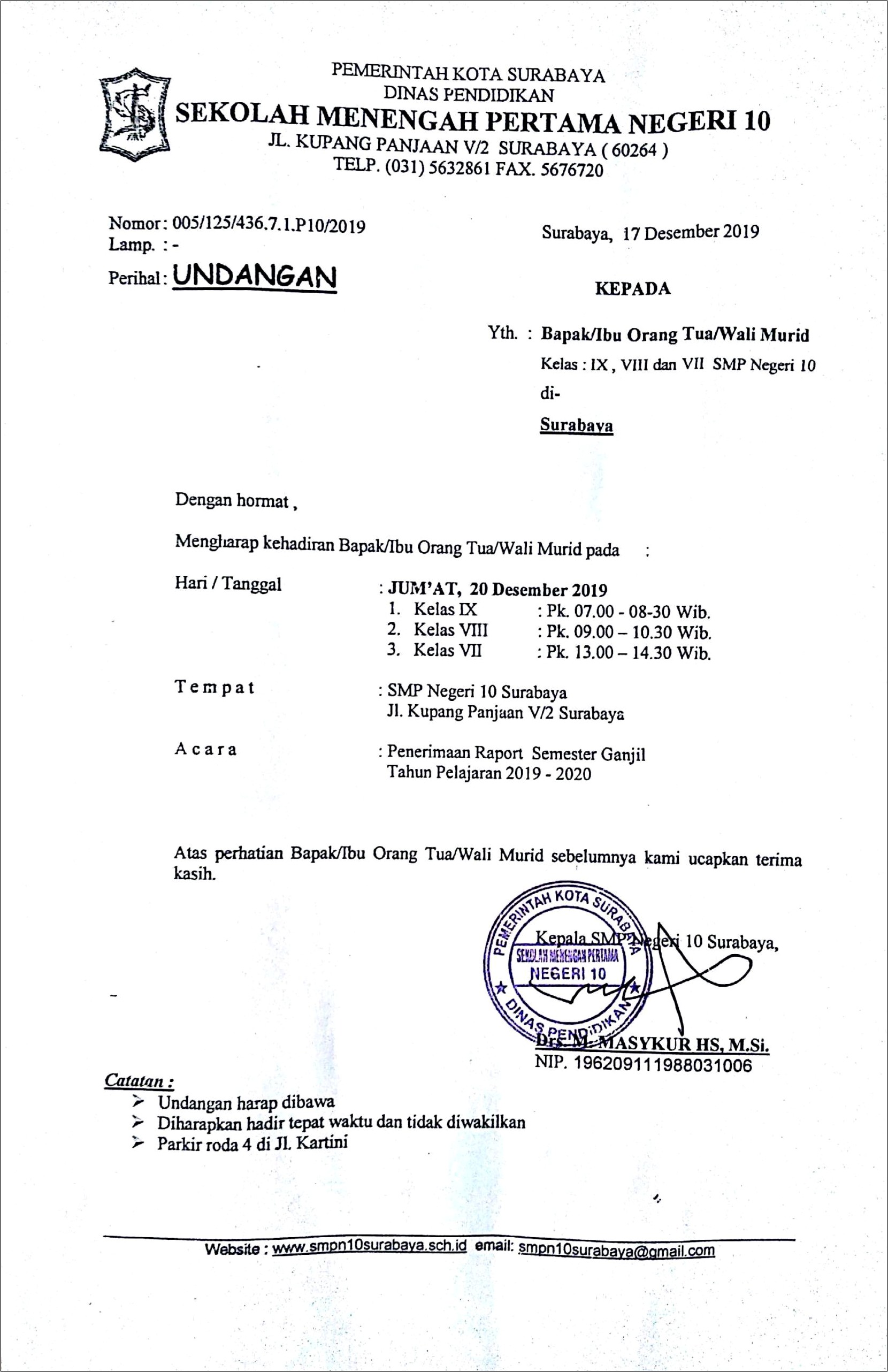 Contoh Surat Undangan Sekolah Ke Wali Murid Untuk Mengambil Raport