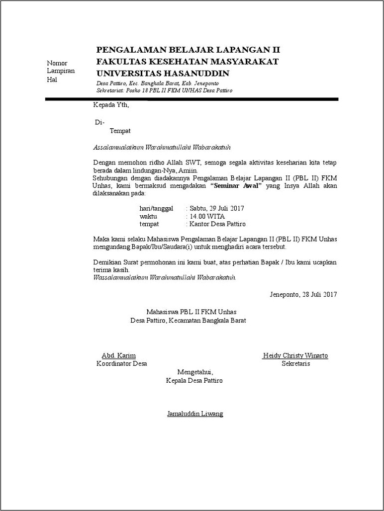 Contoh Surat Undangan Seminar Mahasiswa Menginap