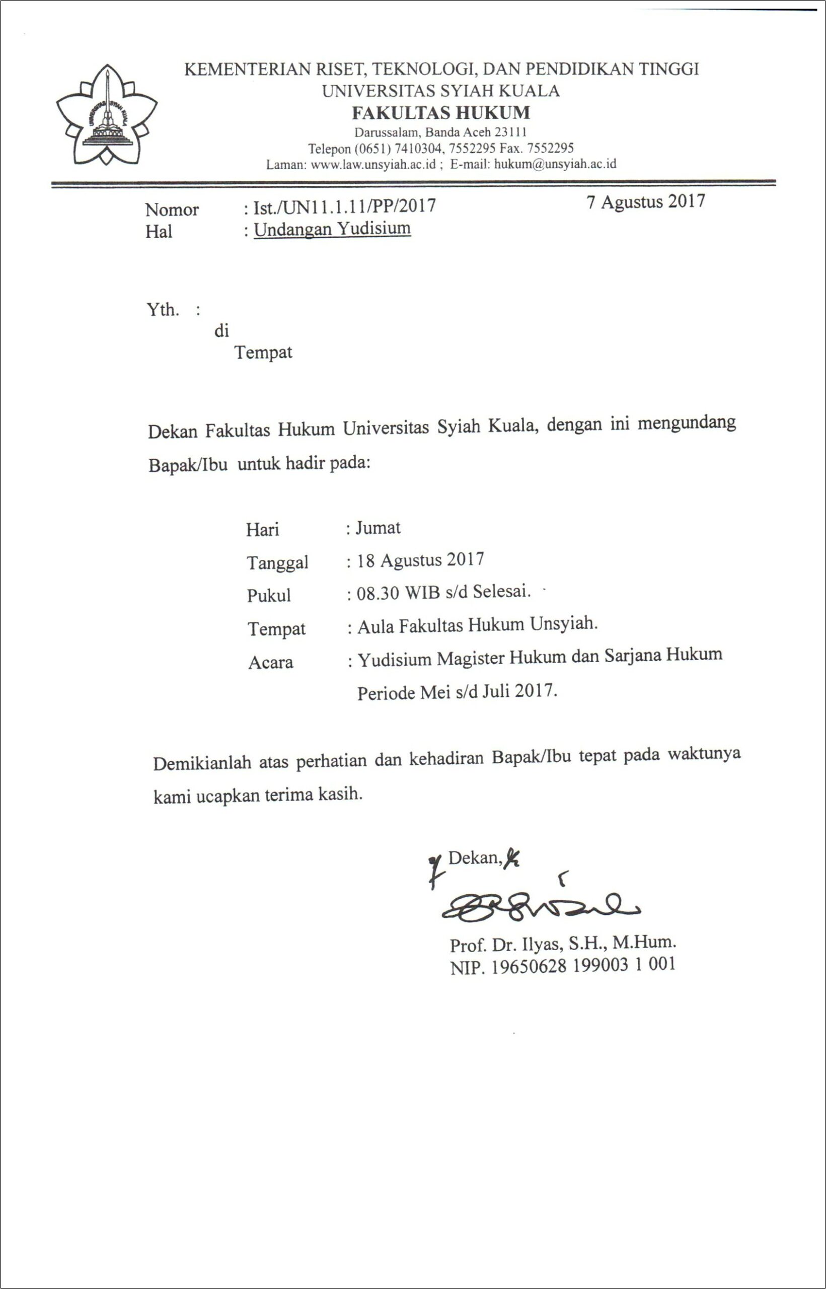 Contoh Surat Undangan Seminar Universitas
