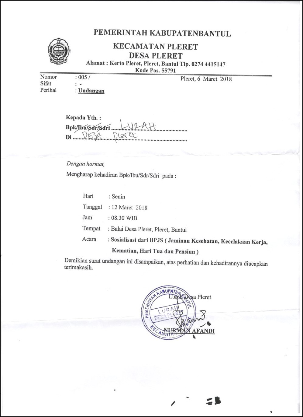 Contoh Surat Undangan Sosialisasi Bpjs Kesehatan
