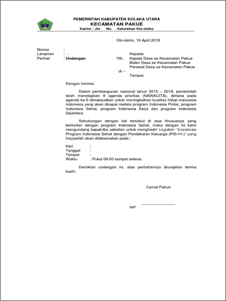 Contoh Surat Undangan Sosialisasi Tentang Lingkungan Hidup