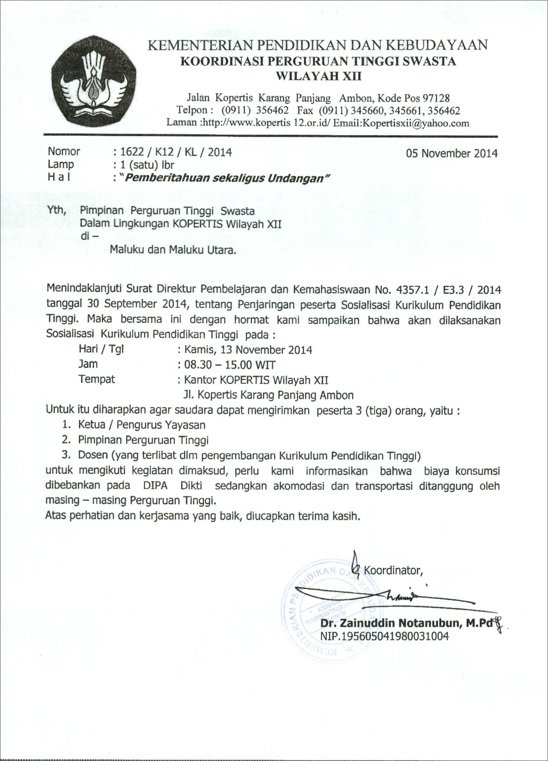 Contoh Surat Undangan Sosialisasi Unbk
