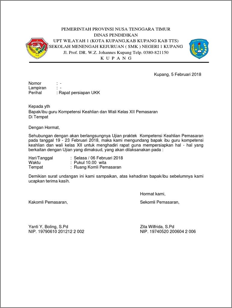 Contoh Surat Undangan Ujian Perangkat