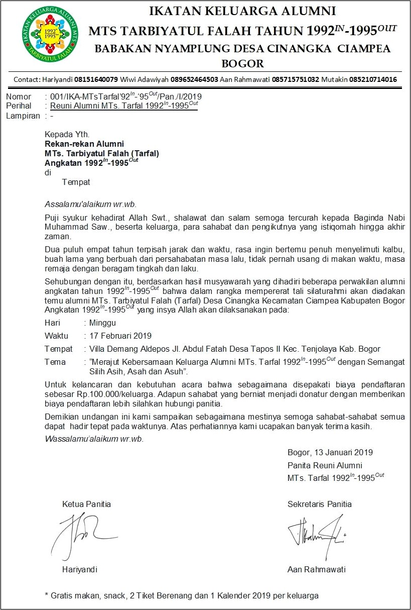 Contoh Surat Undangan Untuk Alumni Sekolah