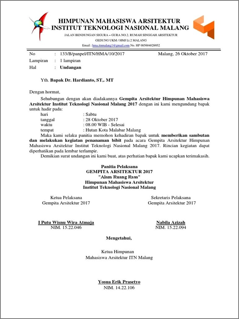 Contoh Surat Undangan Untuk Dekan