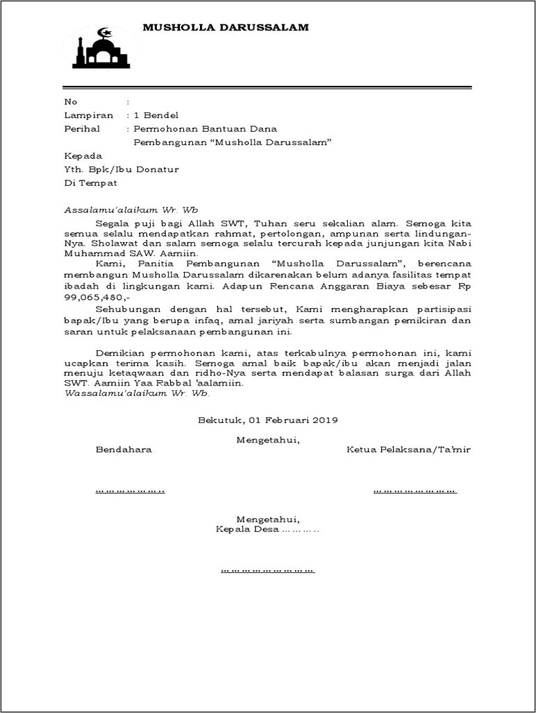 Contoh Surat Undangan Untuk Donatur Dalam Partisipasi Pembelian Tempat Ibadah