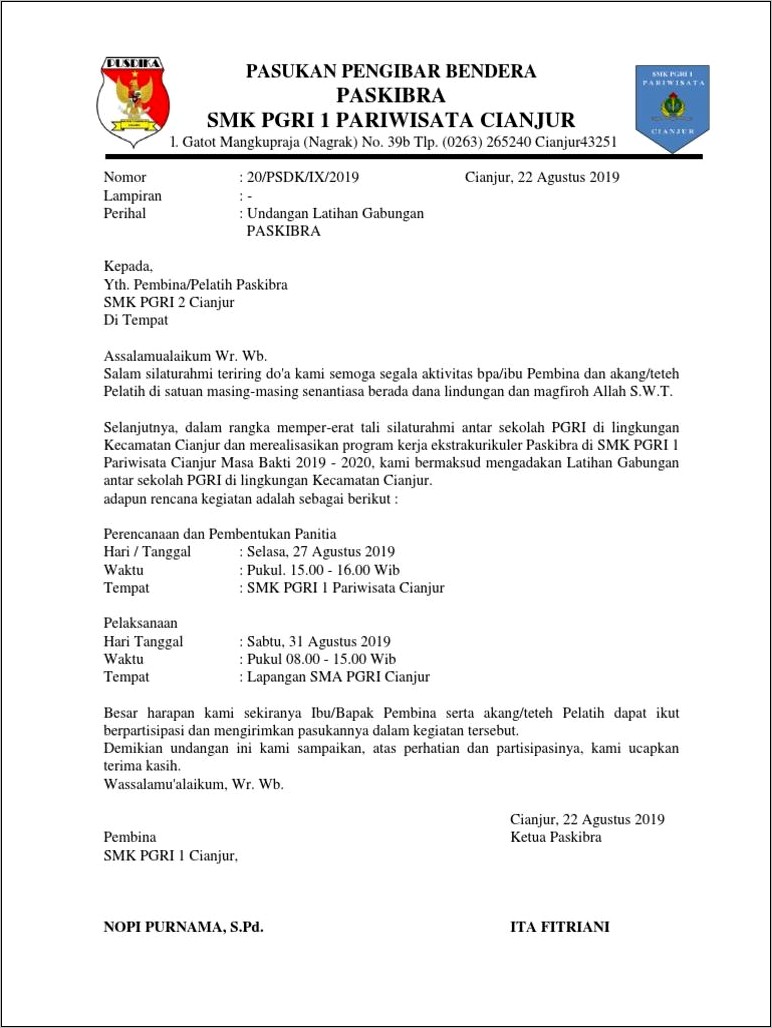 Contoh Surat Undangan Untuk Pelatih