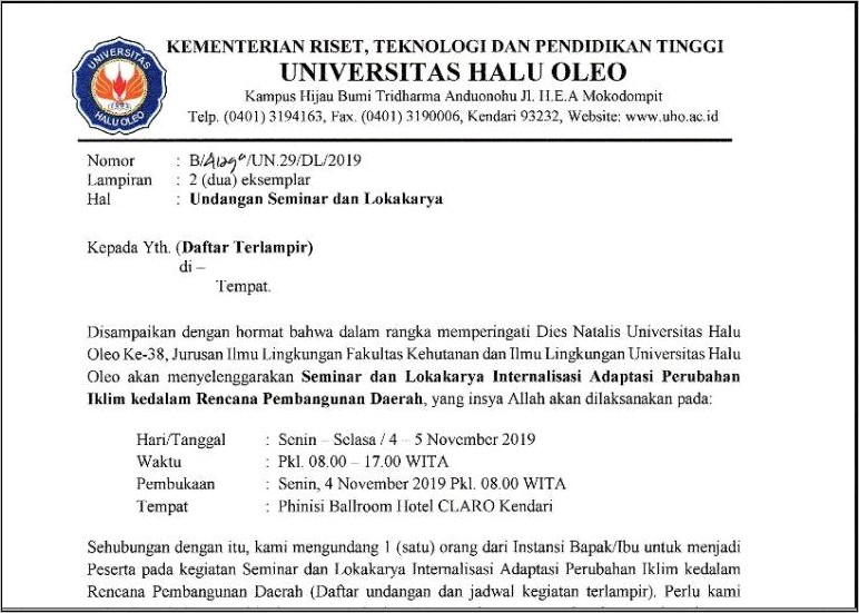 Contoh Surat Undangan Untuk Pembukaan Kkn