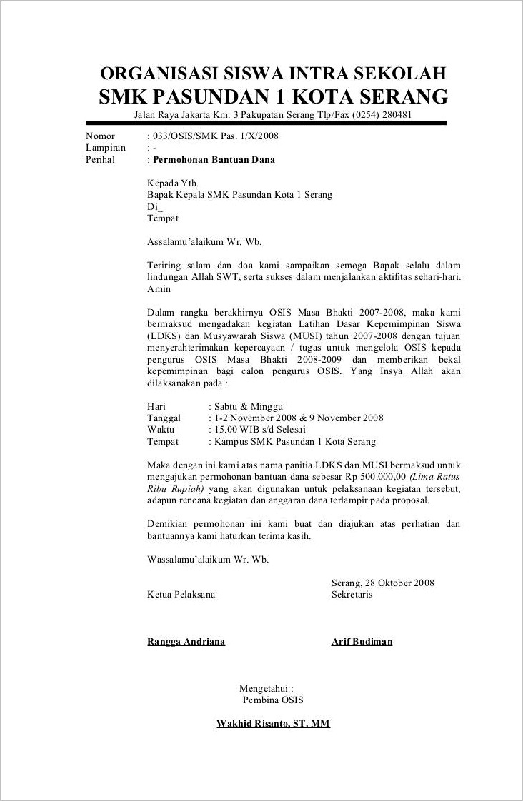 Contoh Surat Undangan Untuk Pemilihan Ketua Osis
