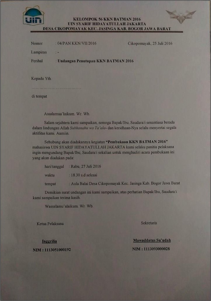 Contoh Surat Undangan Untuk Rw Kkn