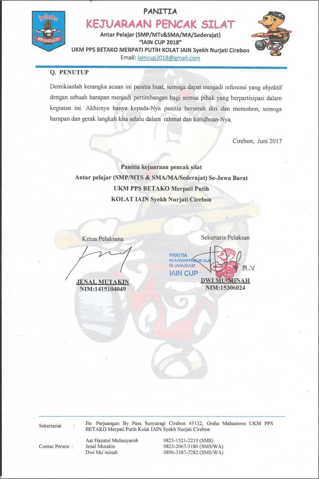 Contoh Surat Undangan Wasit Juri Pencak Silat