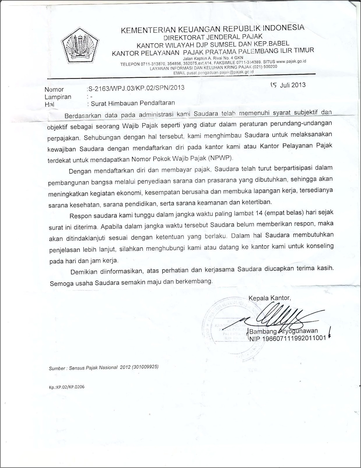 Contoh Surat Untuk Permohonan Tanggapan Ke Kantor Pajak