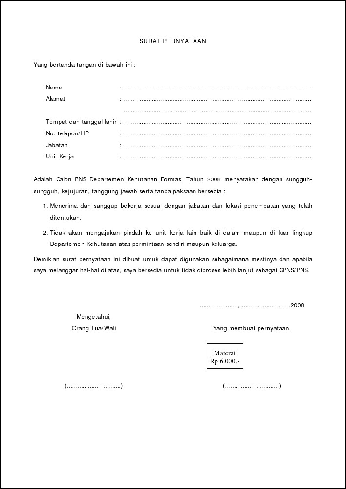 Contoh Tanda Tangan Surat Pernyataan Diatas Materai