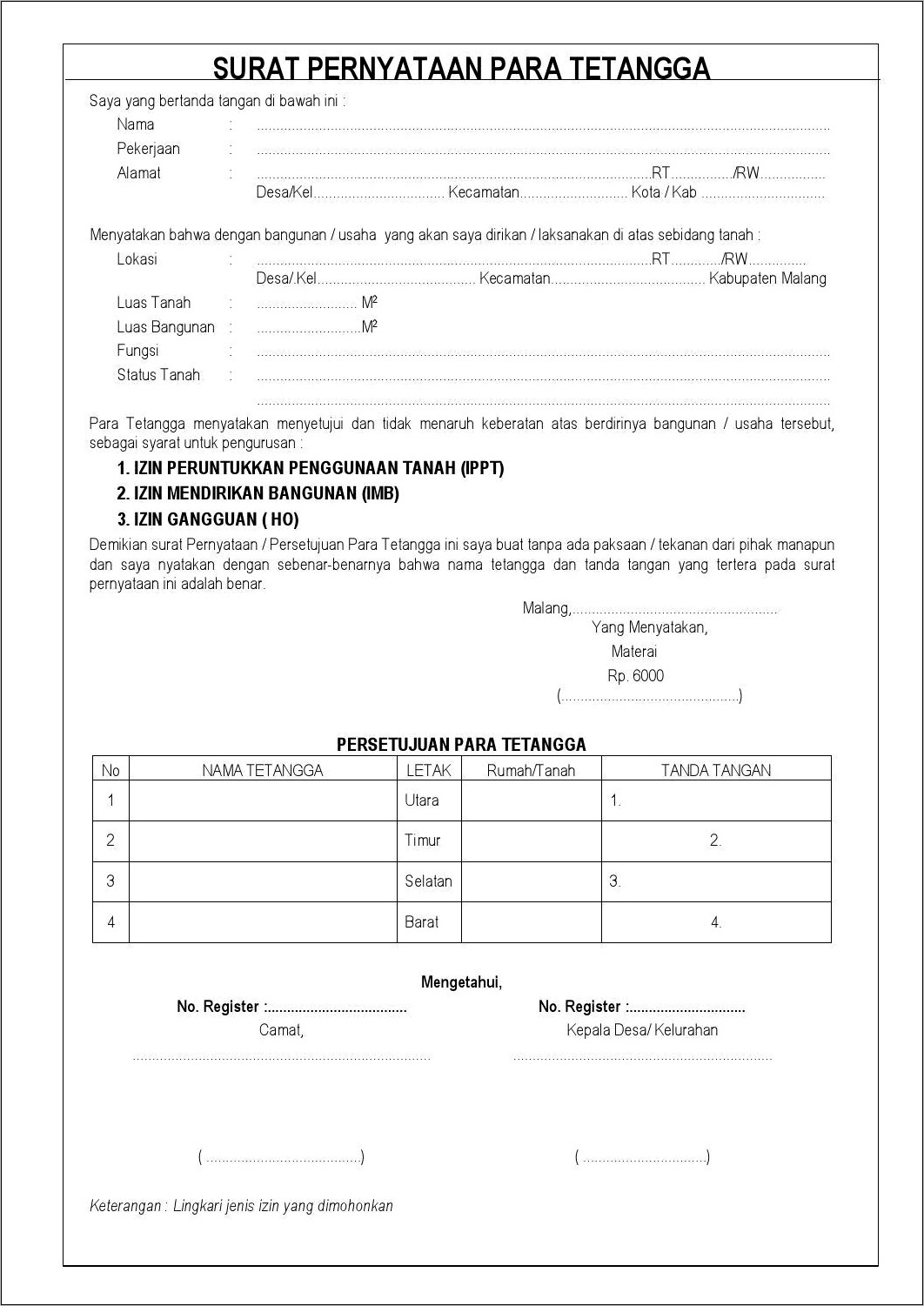 Contoh Tanda Tangan Warga Pada Pengurusan Surat Izin Gangguan