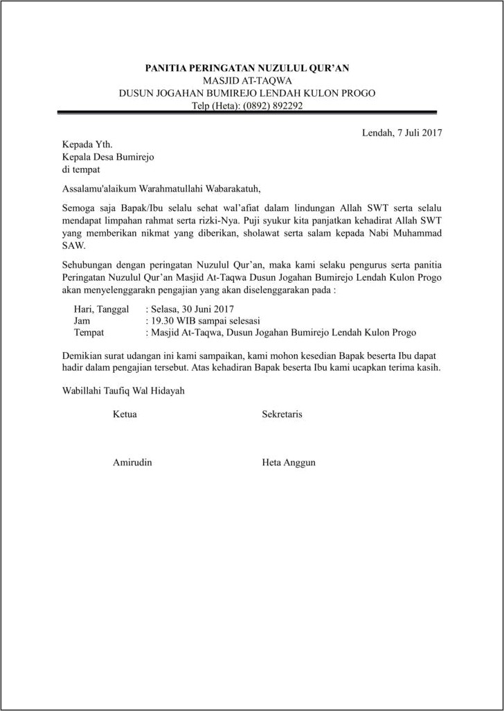 Contoh Undangan Surat Bukber