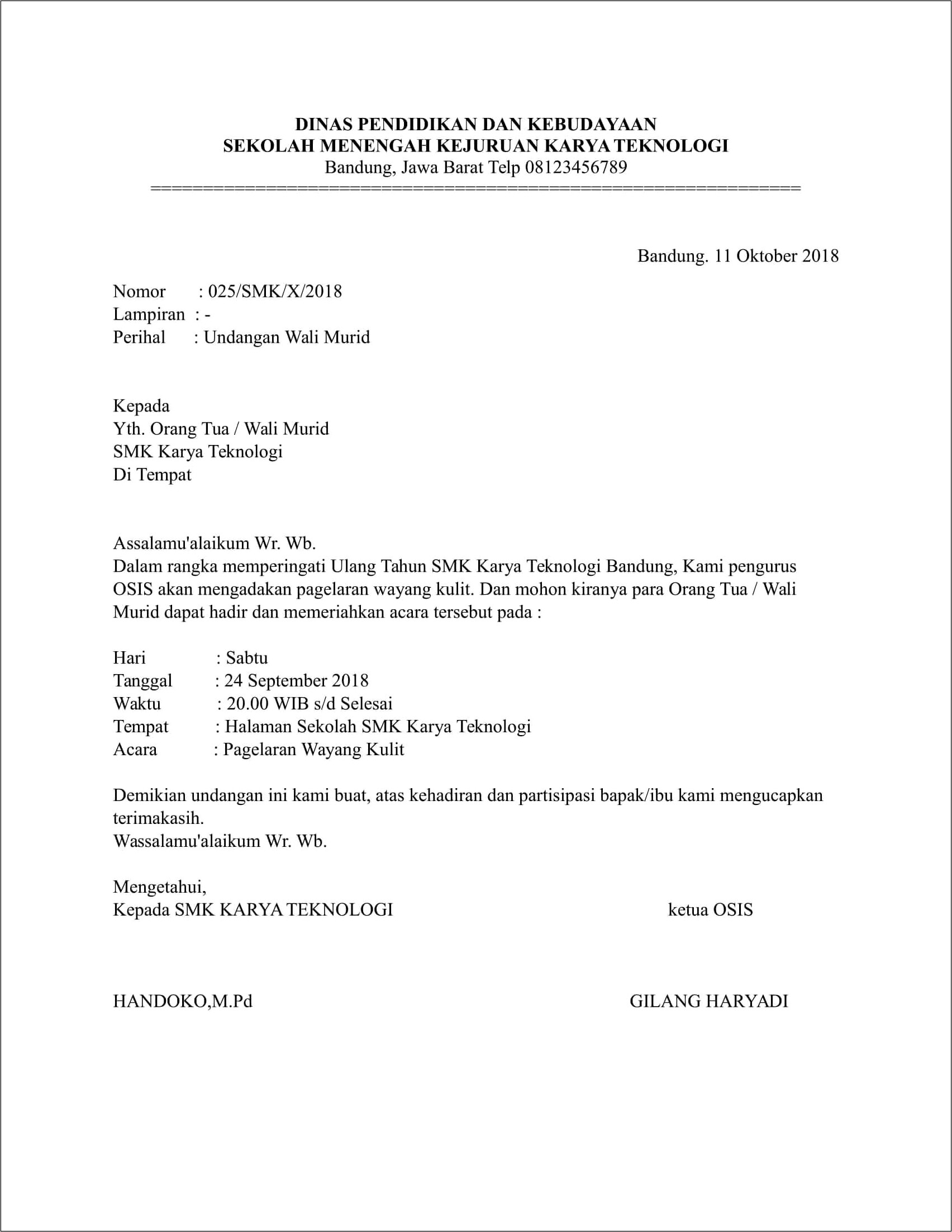 Contoh Undangan Surat Resmi Sekolah